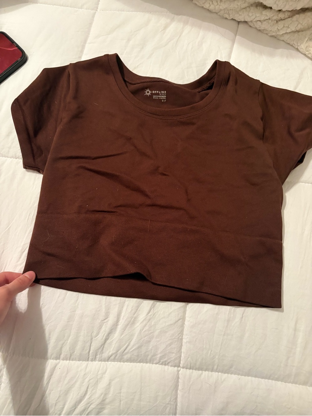 aerie Chocolate Brown Cropped Short Sleeve Top
